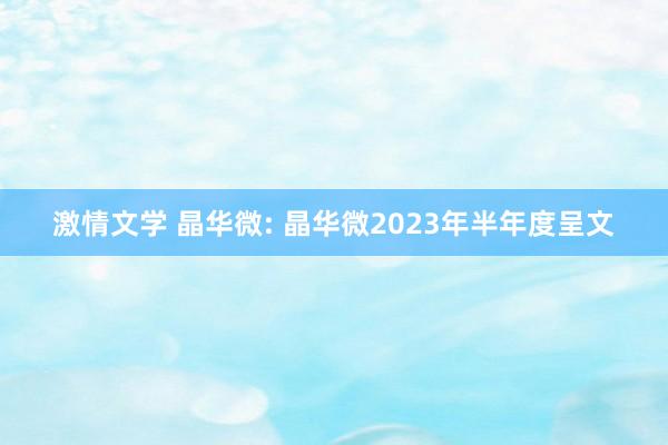 激情文学 晶华微: 晶华微2023年半年度呈文